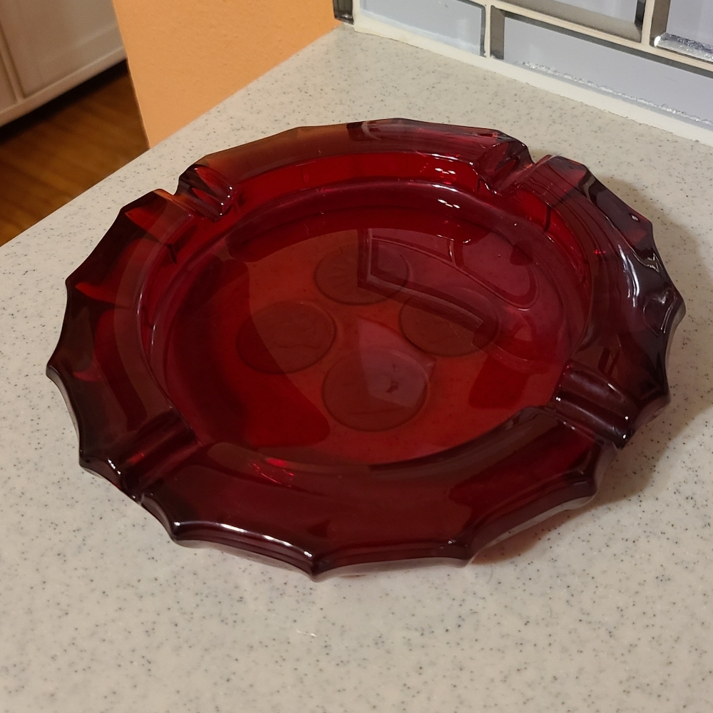 Unique Vintage Red Glass Ashtray